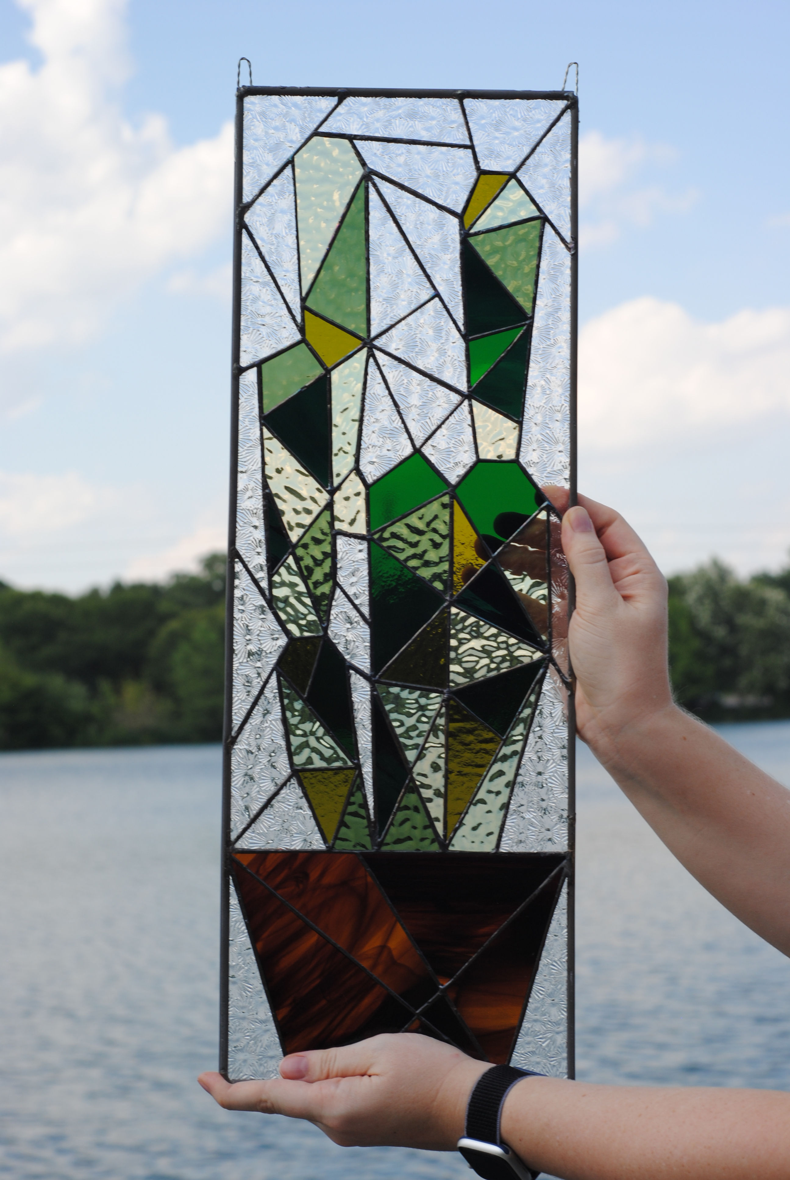 Stained Glass Cactus Panel
