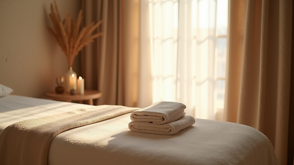 High angle view of a serene room set up for a healing session