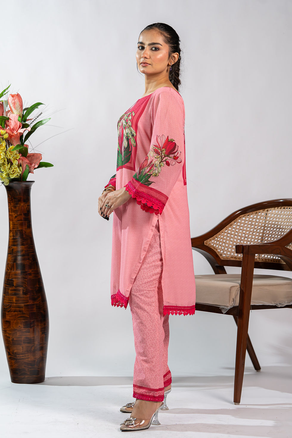 Thumbnail: PRINTED PEACH  CO-ORD SET WITH HAND HIGHLIGHTING