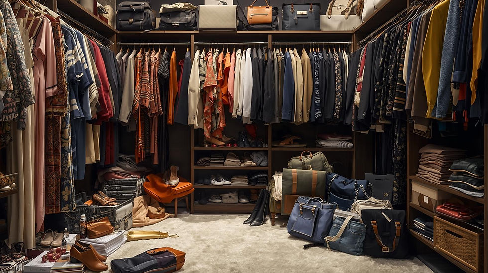 Überfüllter Kleiderschrank mit ungetragenen Kleidern – Konsumverhalten und fehlende Zufriedenheit im Alltag