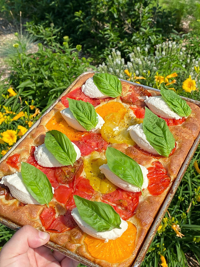 focaccia tomates ancestrales vegan dei campi
