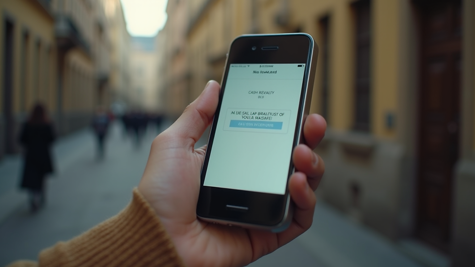 Close-up view of a mobile phone showing a cash reward notification