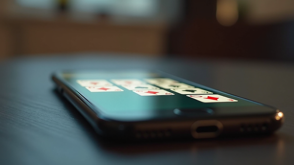 Close-up view of a smartphone displaying a solitaire game with cards arranged neatly