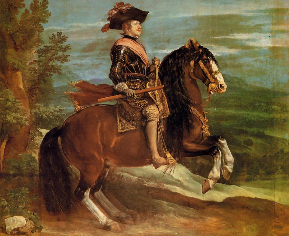 Old painting of horse and rider with horse performing a dressage move