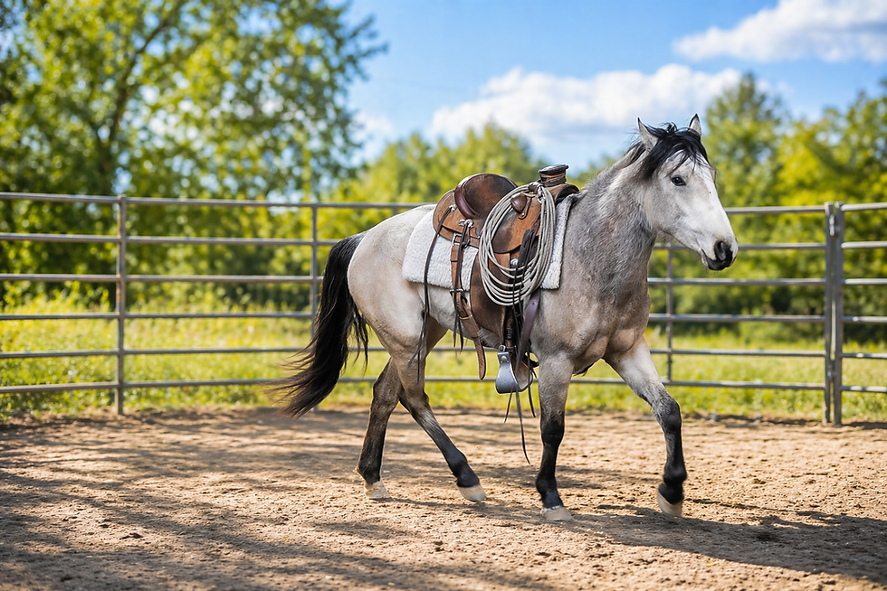 Young horse being trained for the first time