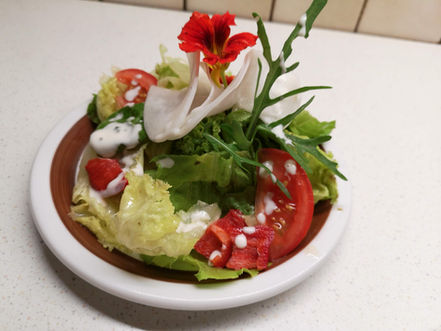 Leckerer Salat mit Tomate und Dressing