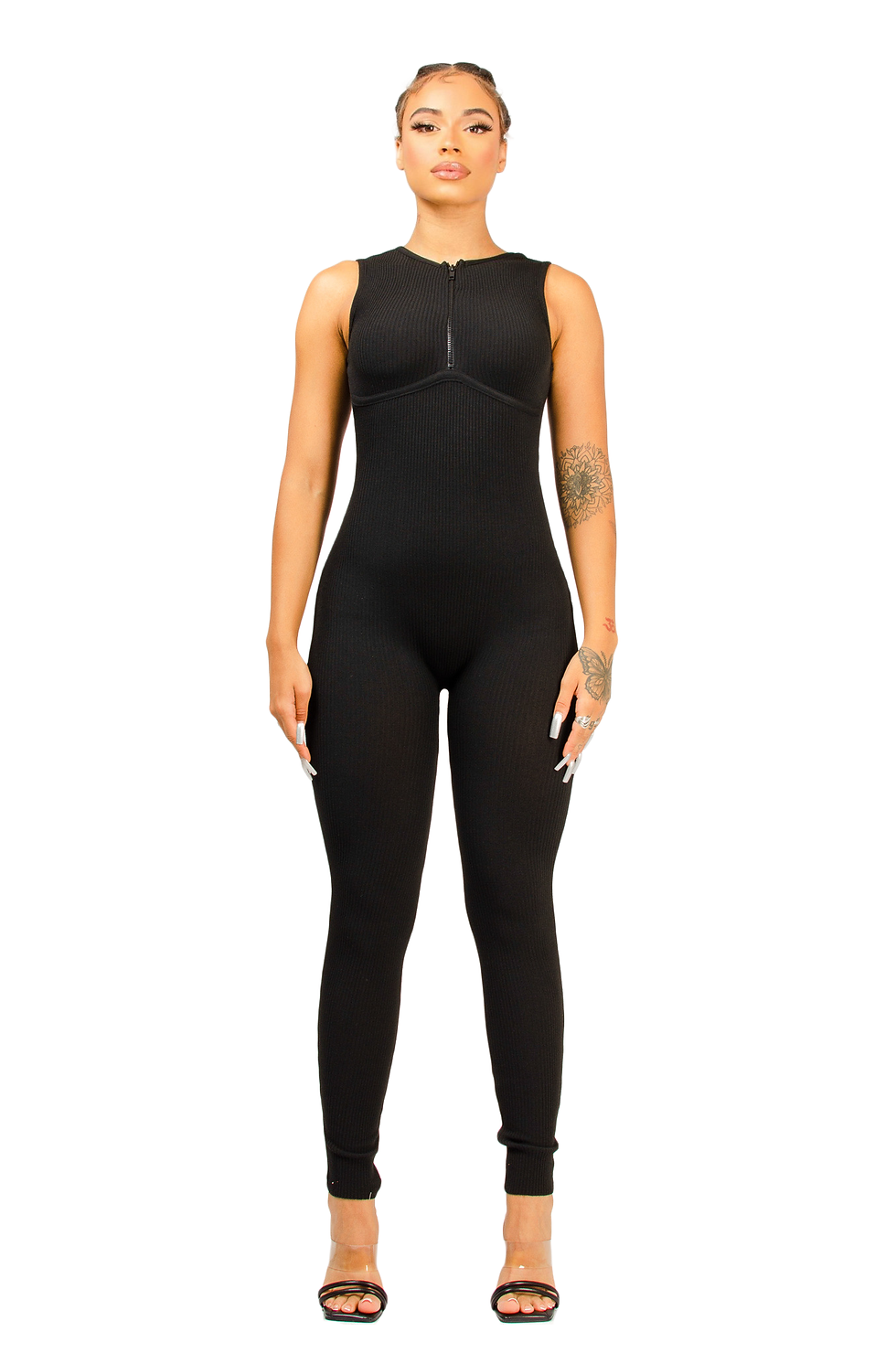 Thumbnail: Front Zip Up Open Back Bodysuit Jumper