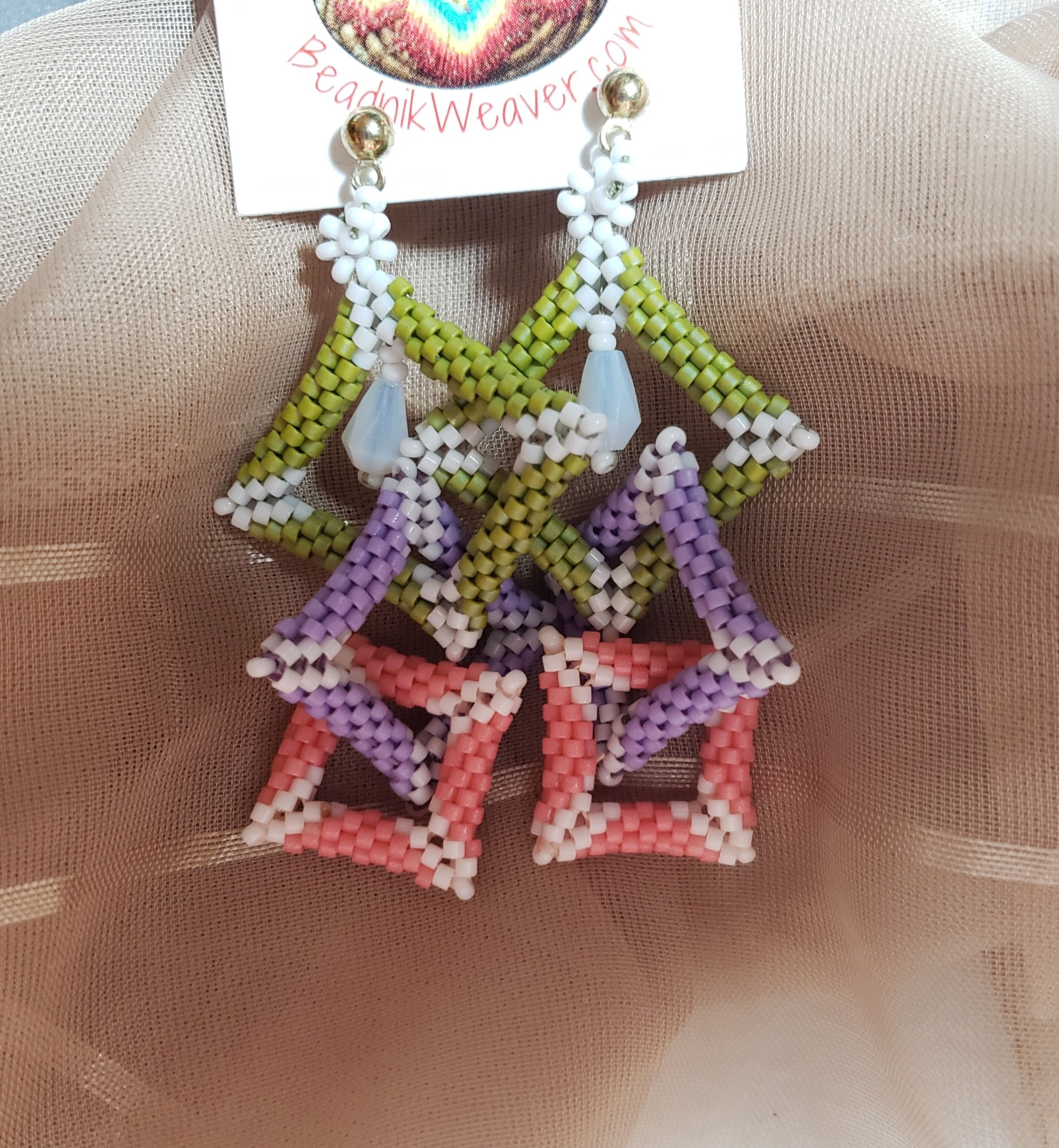 Earrings Multicolor 3-D Squares Posts