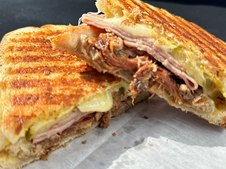 Carolina Cuban panini cut in half