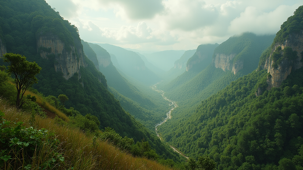 High angle view of a lush, ancient landscape