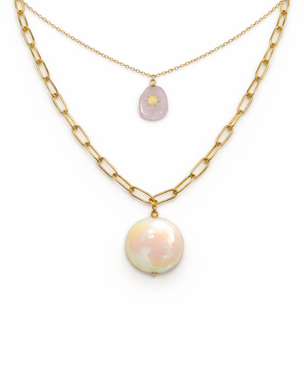 COLLIER "PEARLY PEARL AND PINK CRYSTAL"