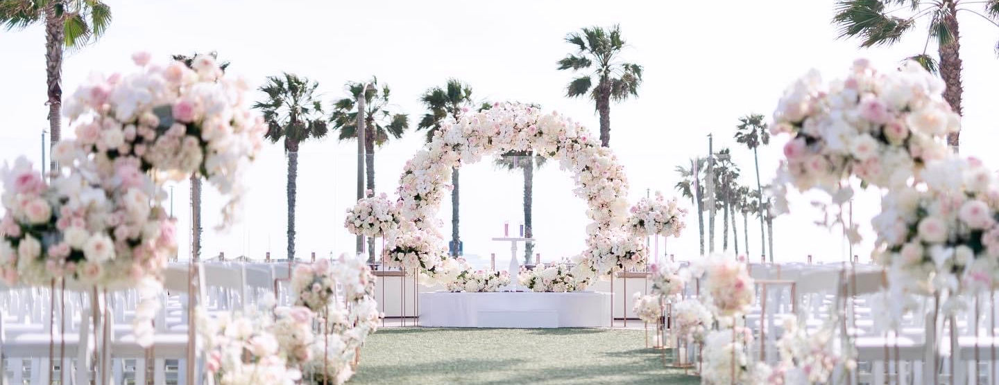 wedding ceremony flowers at Waterfront Beach Resort Huntington Beach ocean view design