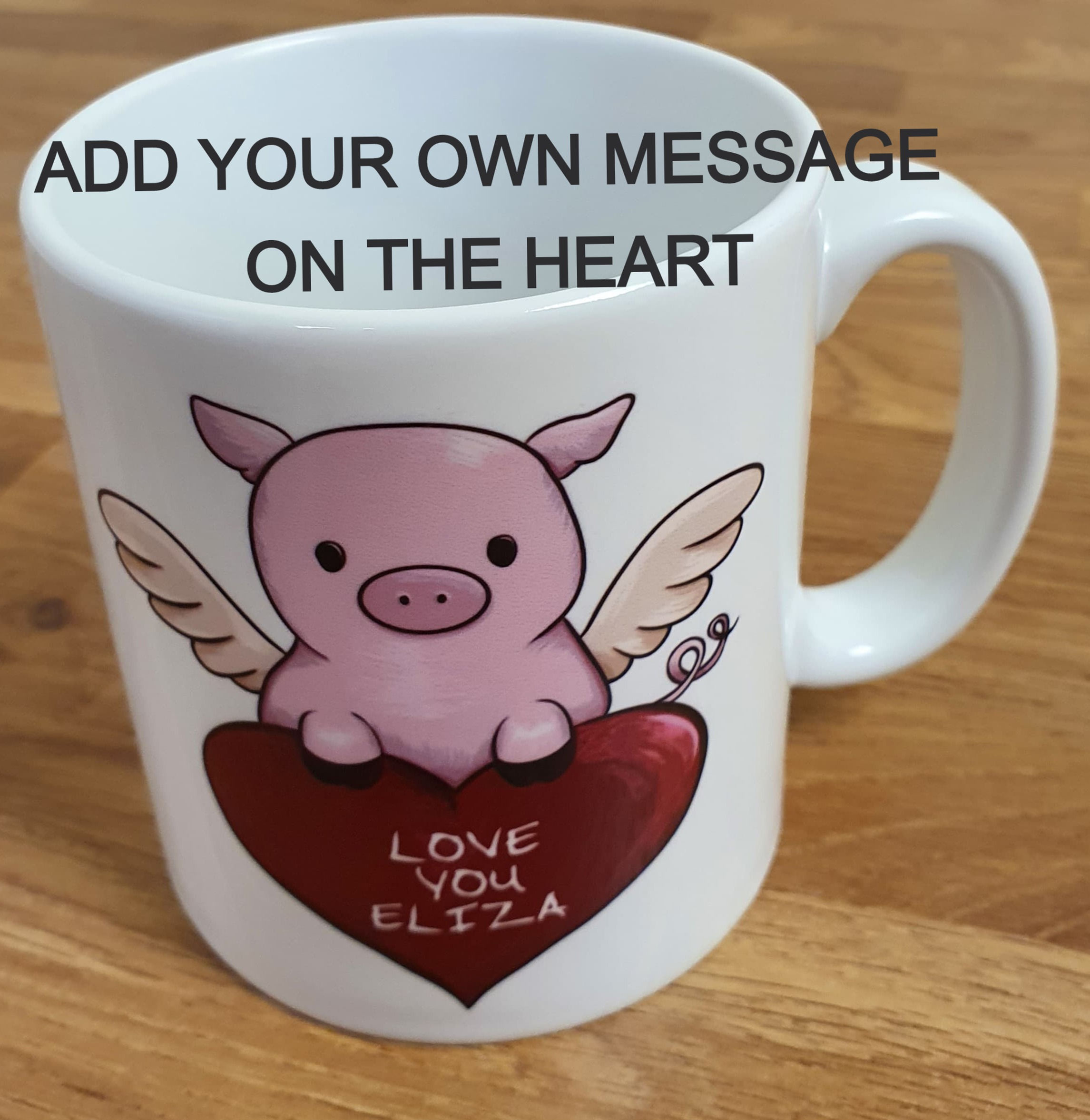 Flying Pig Personalised Heart Mug
