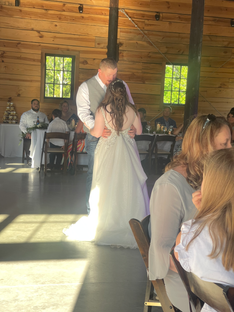 A bride and groom dancing in the middle of the dance floor