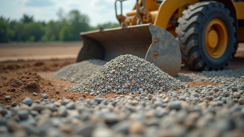 Eye-level view of gravel base layer being compacted on house pad site