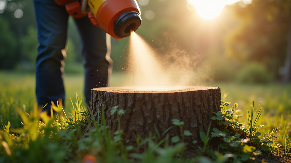 Close-up view of herbicide being applied to a tree stump