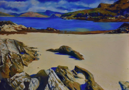 Coral beach, Sandaig near Glenelg. Gavin Maxwell's Ring of Bright Water. Islands cut off by the tide. Rocks and sea. Seascape and white coral sand. Pristine beach. Blue sea.