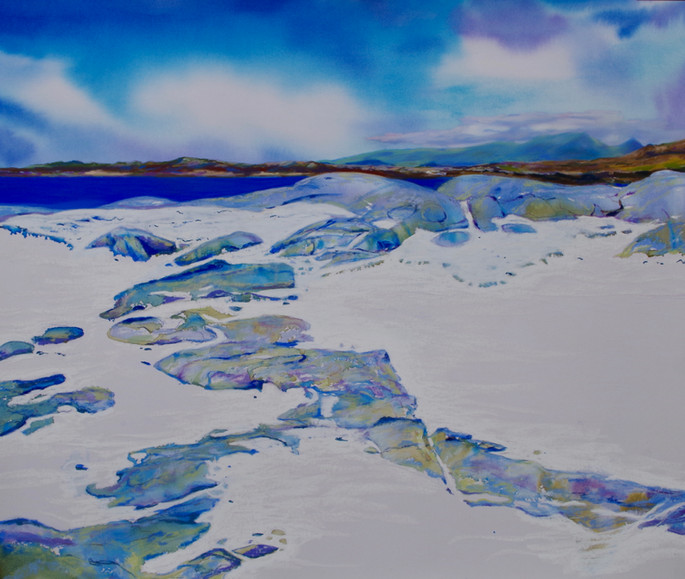 Sanna Bay Ardnamrchan beach Highlands Seascape shoreline water original artwork soft pastels Unison pastels Schminke pastels