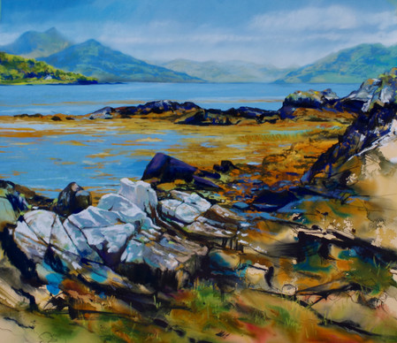 "Russets and Blues"Beinn Sgreil from Kinloch Isle of Skye Sound of Sleat South Skye peninsular Looking to Knoydart Highlands of Scotland Original Mixed Media Landscape painting