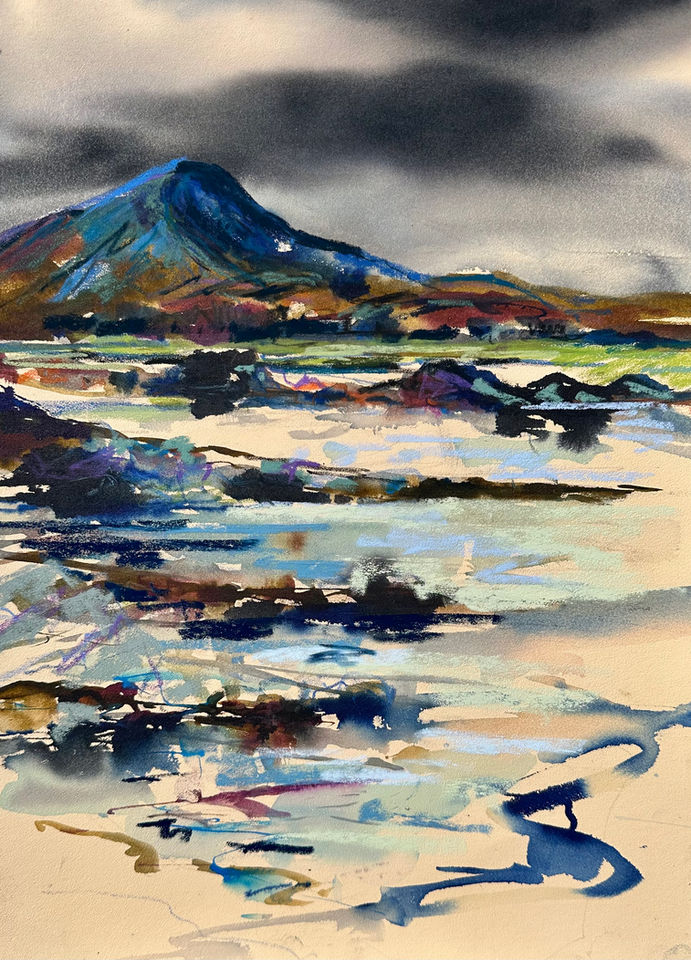 “Brooding Beinn na Caillich”Broadford Bay , Skye
Waterloo   “Beinn na Caillich”   Cuillin Ridge   mountains  beach. painting moody sky 