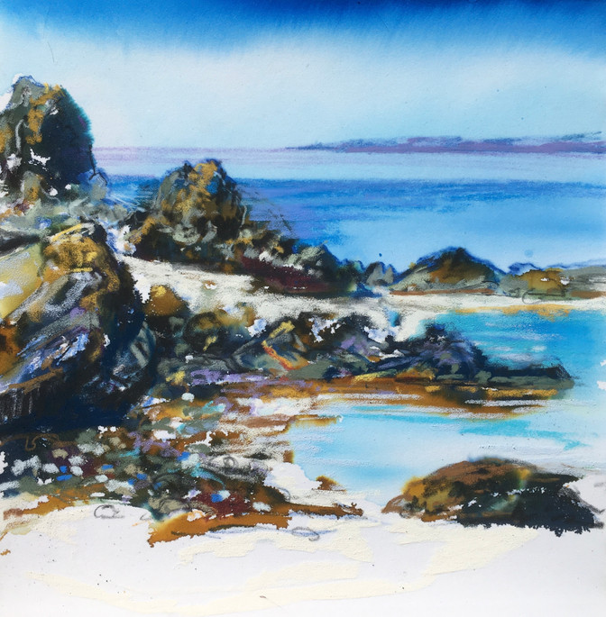 Glenelg, Benera Beach, mixed media painting, en plein air, watercolour