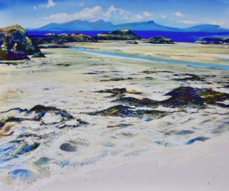 Isle of Eigg, Isle of Rum ,Ardnamurchan, Small Isles Highlands of Scotland, Atlantic, Beach scene, Soft Pastel, Seaweed,