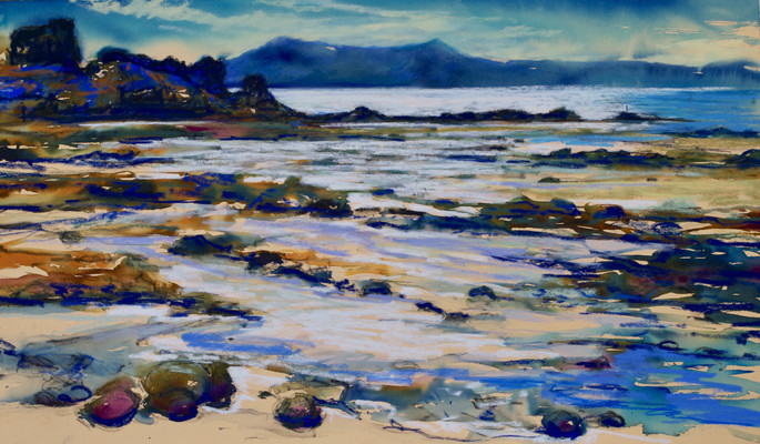 Knock Bay Isle of Skye Scottish Highlands Seascape shoreline reflection on the water original artwork soft pastels Unison pastels Schminke pastels
cnoc bay
en plein air