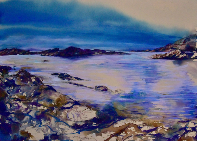 Isle Eigg Inner Hebrides Small Isles Point of Sleat
Camus Darach Isle of Skye Scottish Highlands Seascape shoreline reflection on the water original artwork soft pastels Unison pastels Schminke pastels