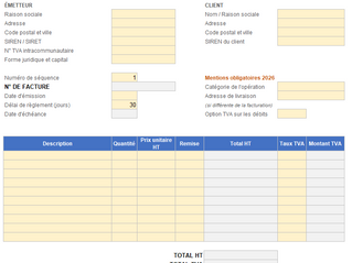 Modèle facture Excel gratuit : auto-calculé + 7 exercices [2026]