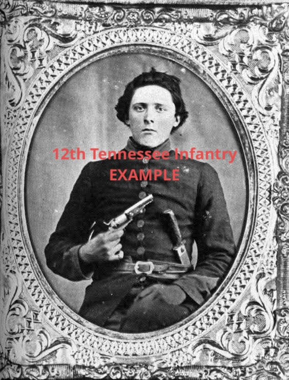 Thumbnail: 1/6th Plate Ambrotype of Early War Confederate Bugler with Tinted Table