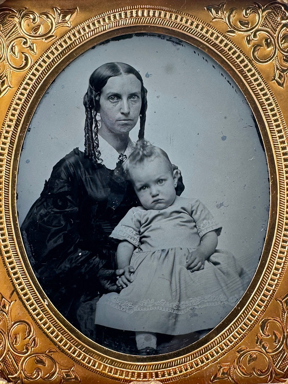 Thumbnail: 1/6th Ambrotype of Young Mother with Copy of Obituary and Poem