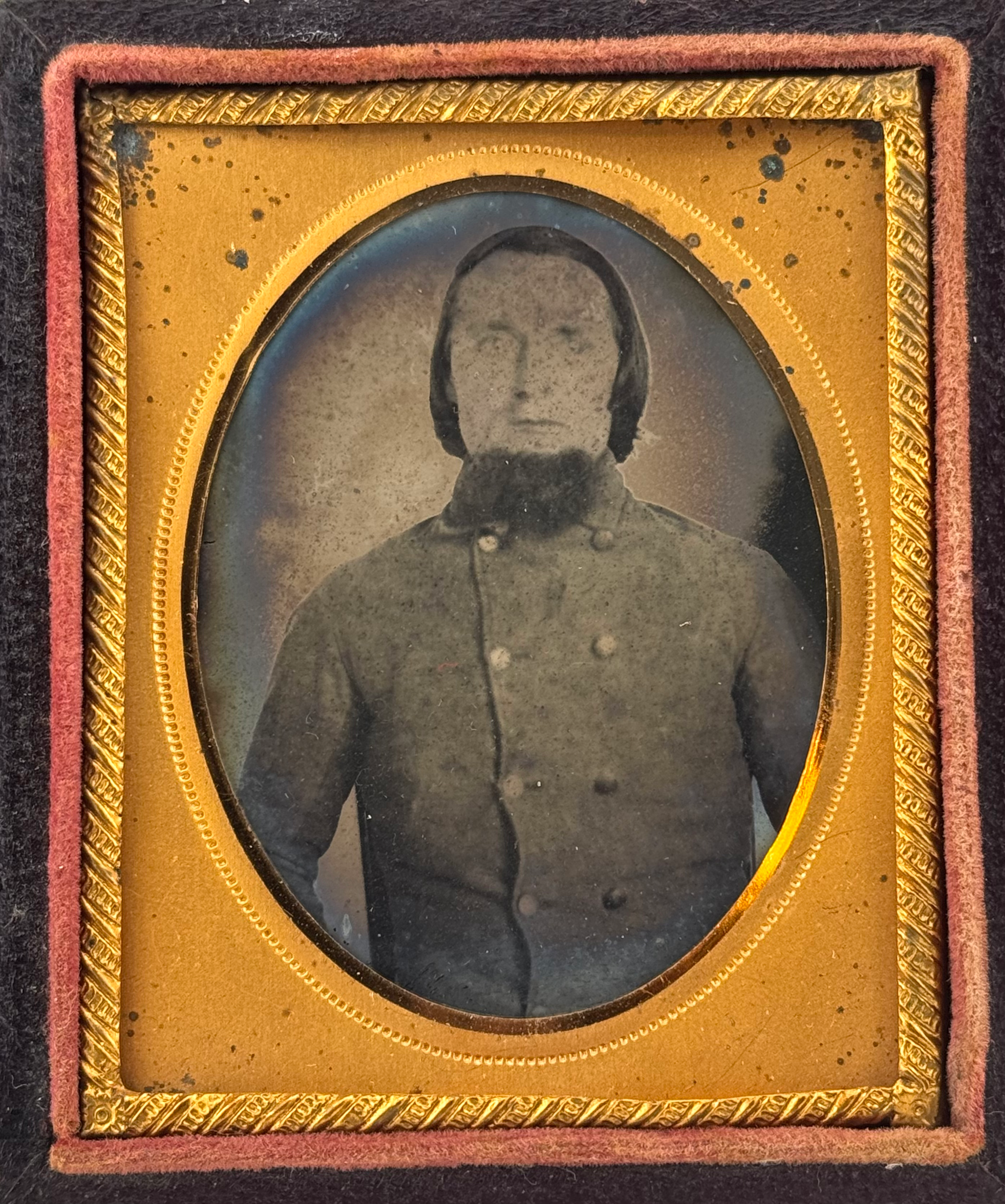 1/9th Plate Ambrotype of Confederate Soldier Wearing Double Breasted Jacket