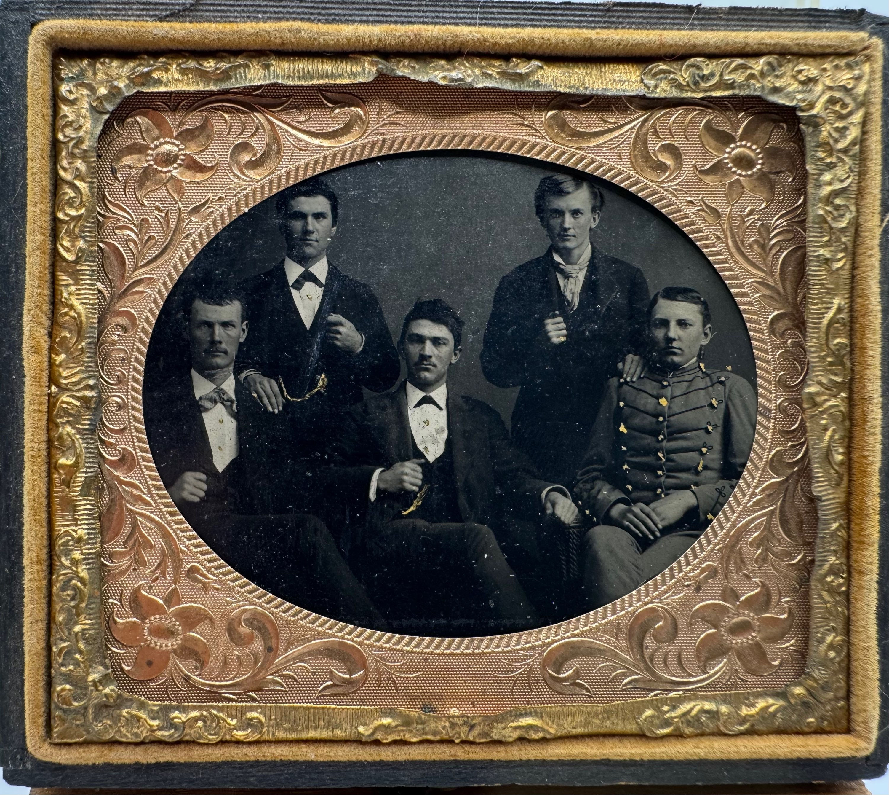 1/6th Plate tintype of group of young men and a possible West Point Cadet!