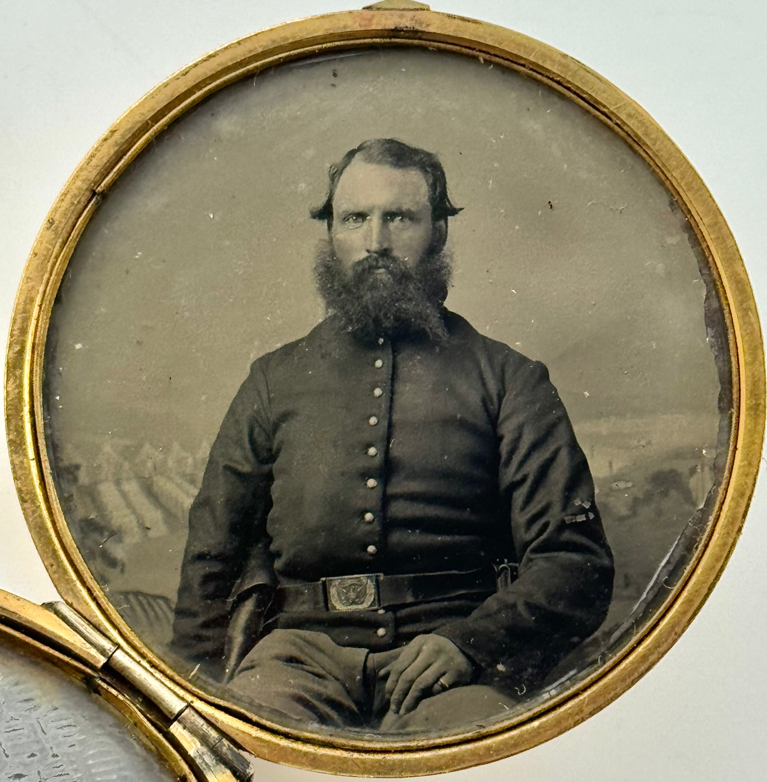 Civil War Soldier Locket with Armed Union Soldier with Revolver in Holster