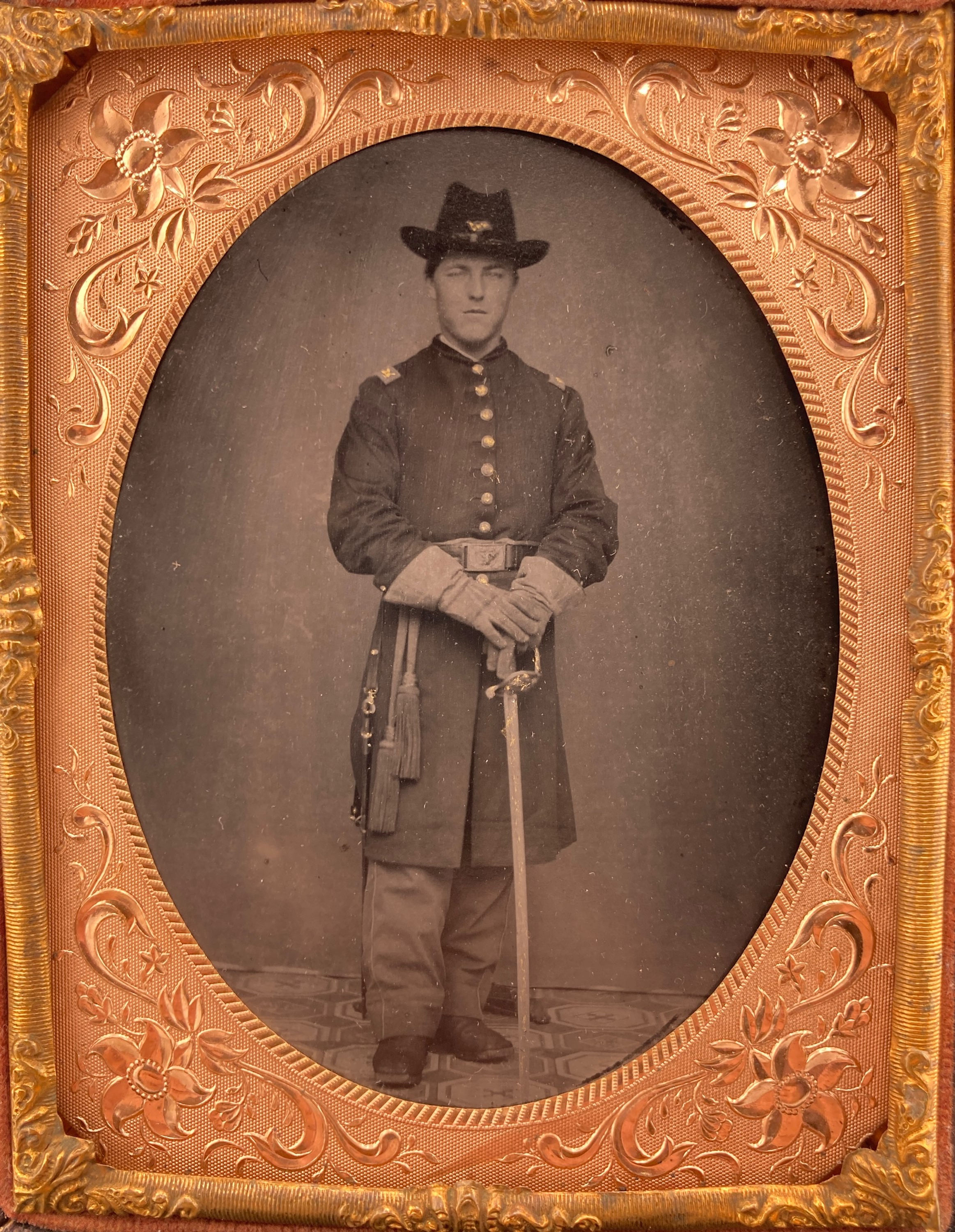1/4 Plate Tintype of Federal with Locket of Hair Behind Image