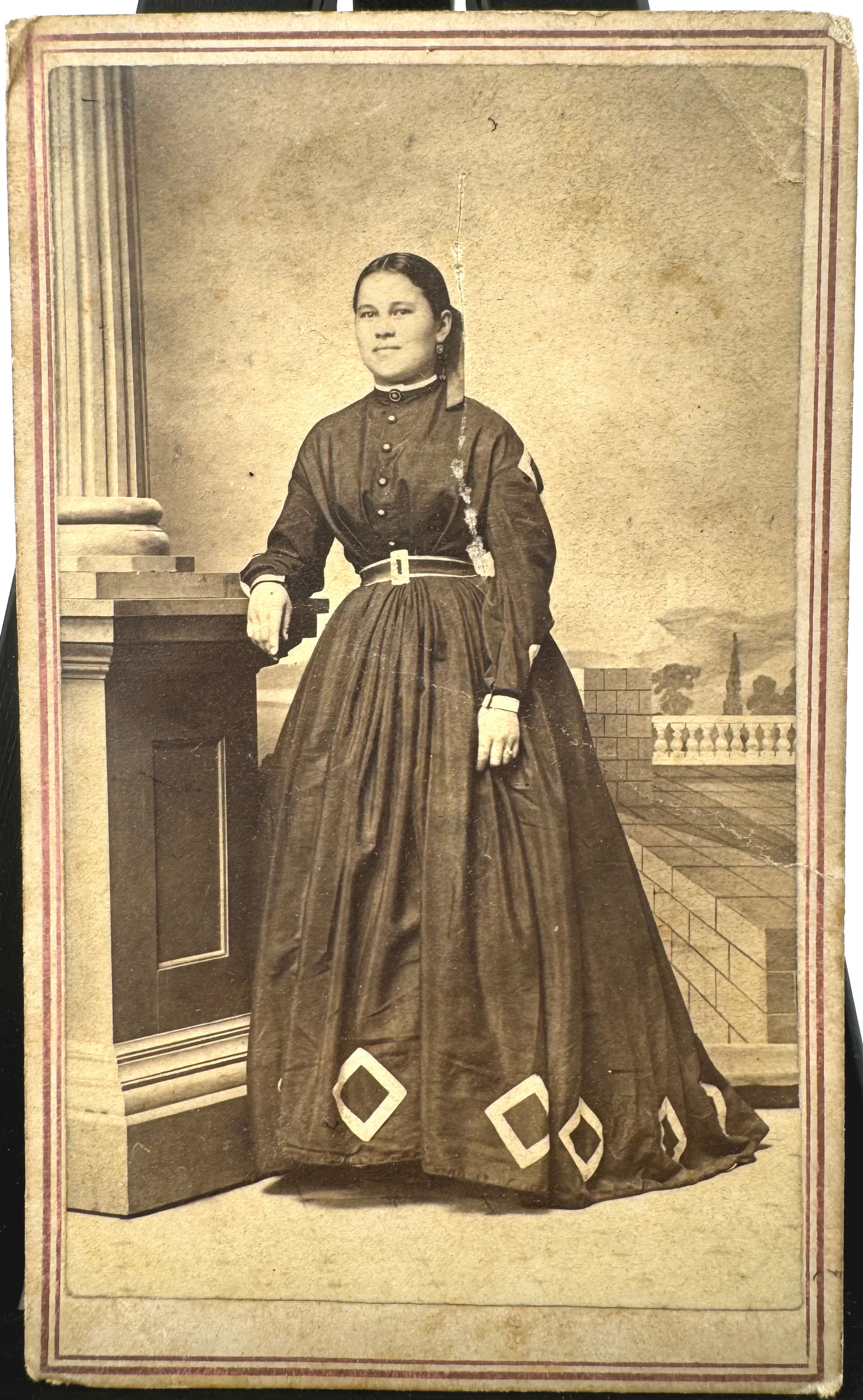 CDV of a Young Native American Girl in Lawrence, KS photographer and Tax Stamp