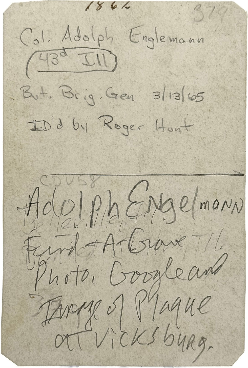 Thumbnail: CDV of Col. Adolph Englemann 43rd Illinois Infantry Brevet General