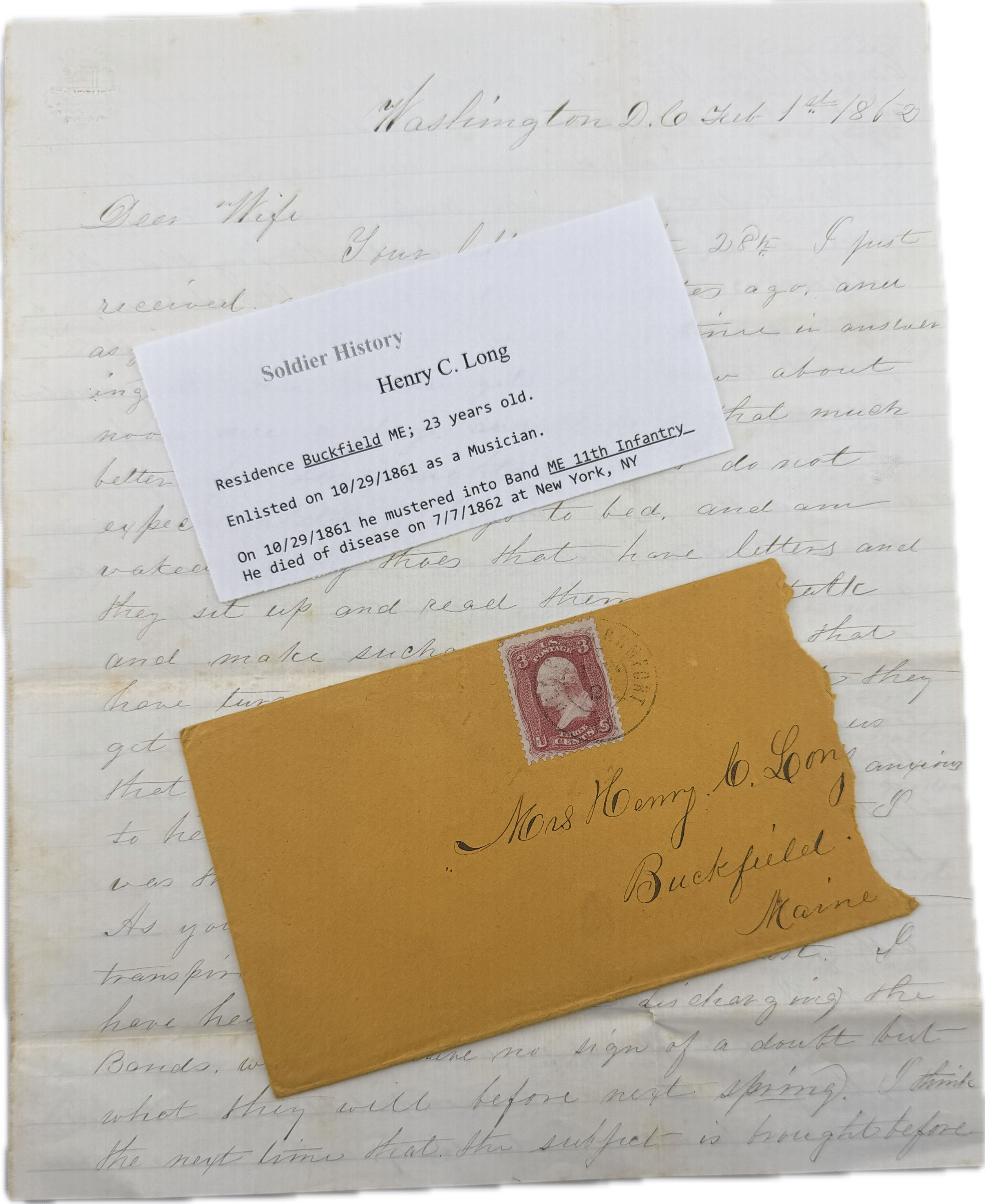 Original 1862 Civil War Soldier Letter – Washington D.C., Feb 1st – From “Henry”