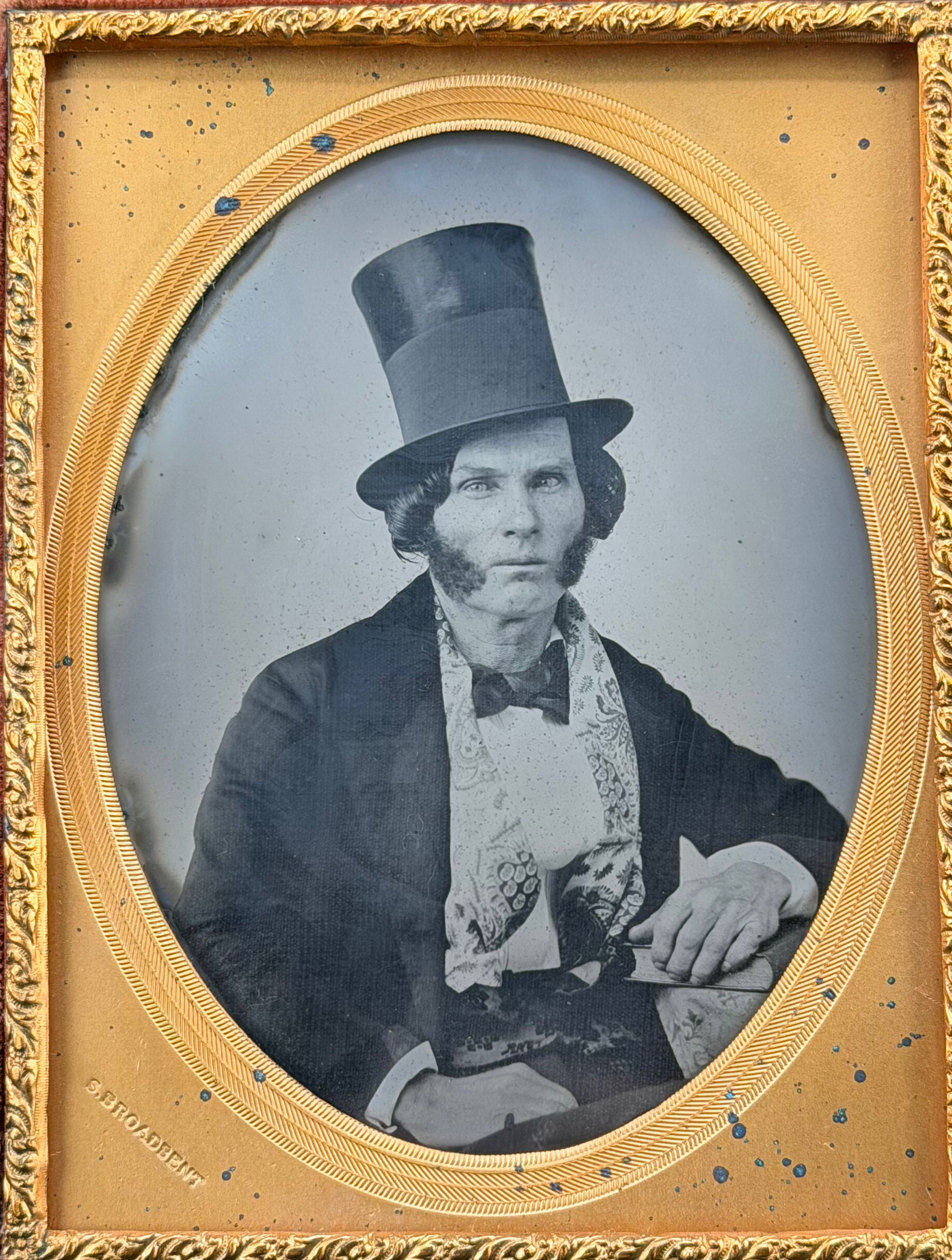 1/4 Plate Ambrotype of Man in Top Hat with Distinguished Mutton Chops
