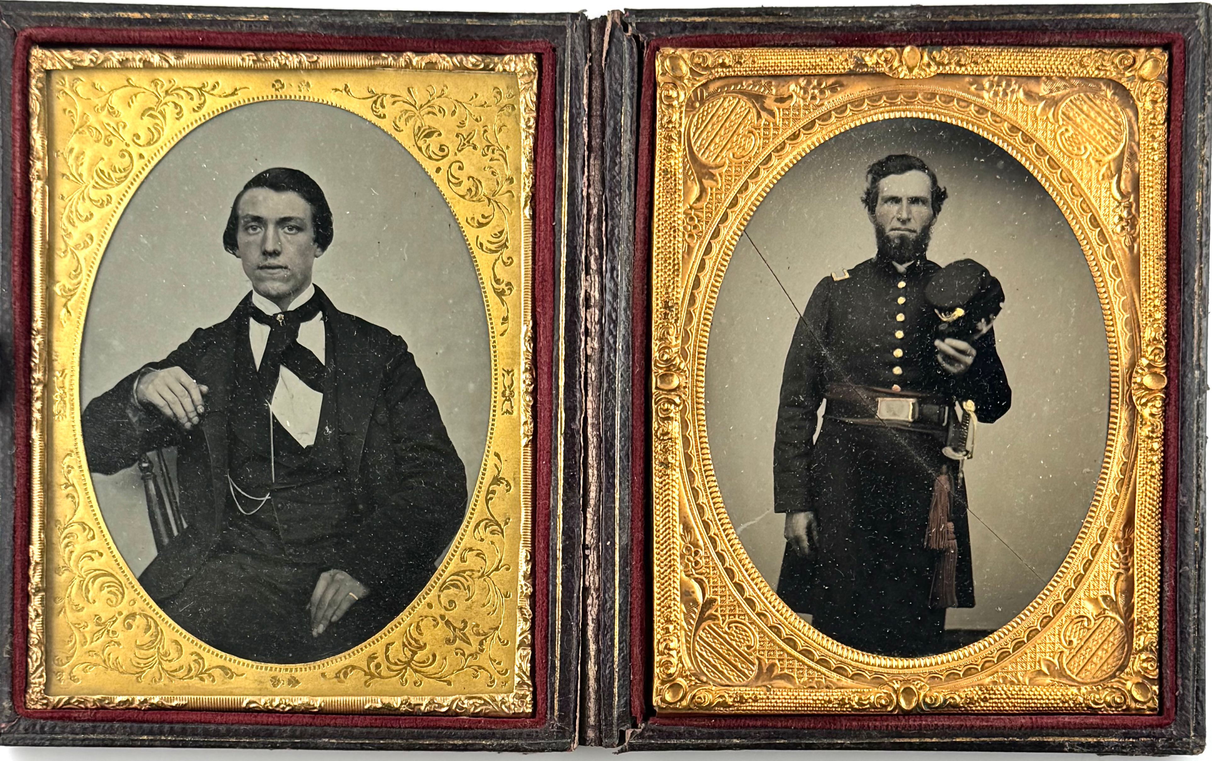 Double 1/4 Plate Ambrotype of Incredible Federal Officer with Tinting and Sword