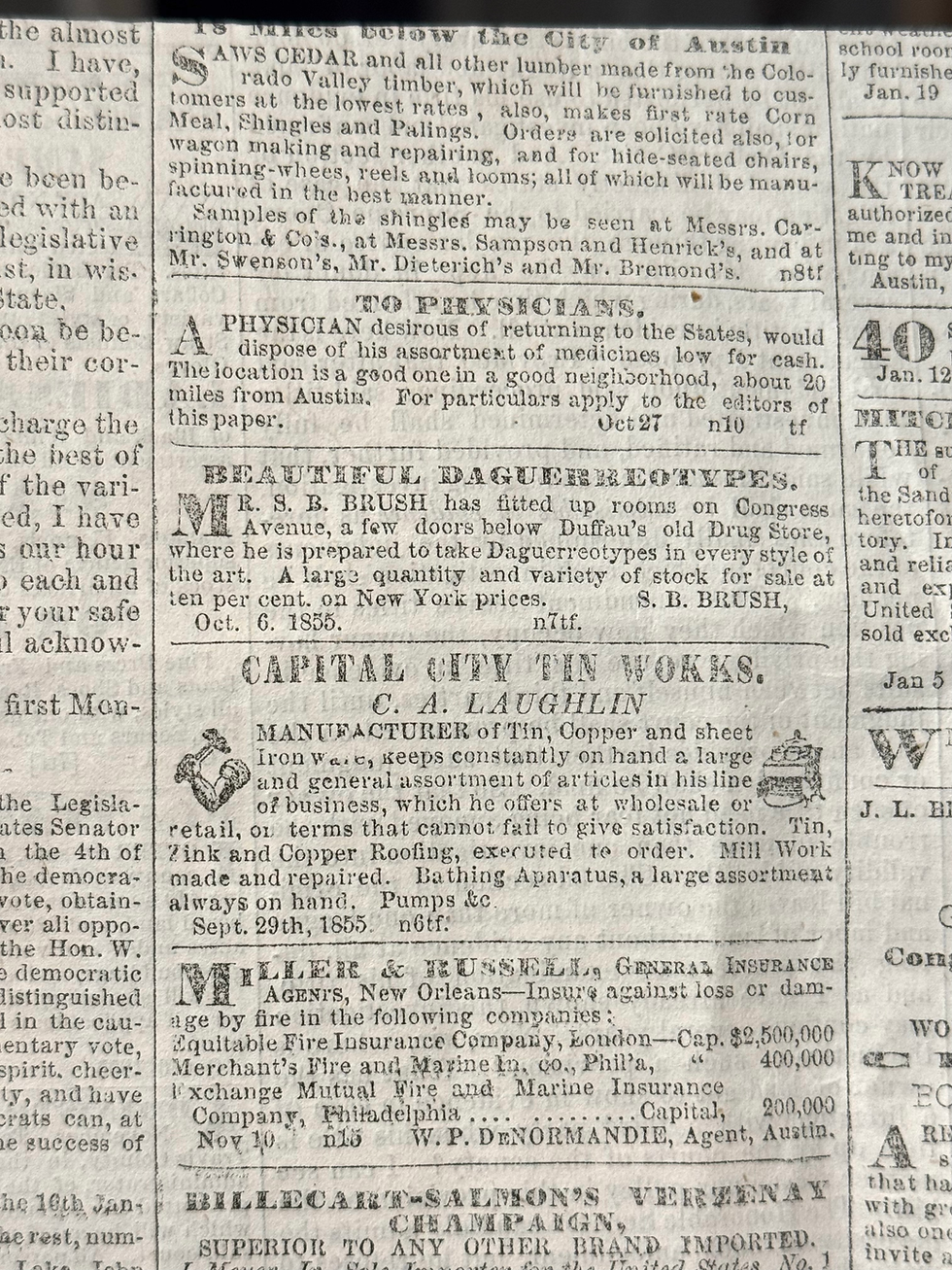 Thumbnail: Austin, Texas Newspapers From February 9, 1856 with Run Away Slave Ad 