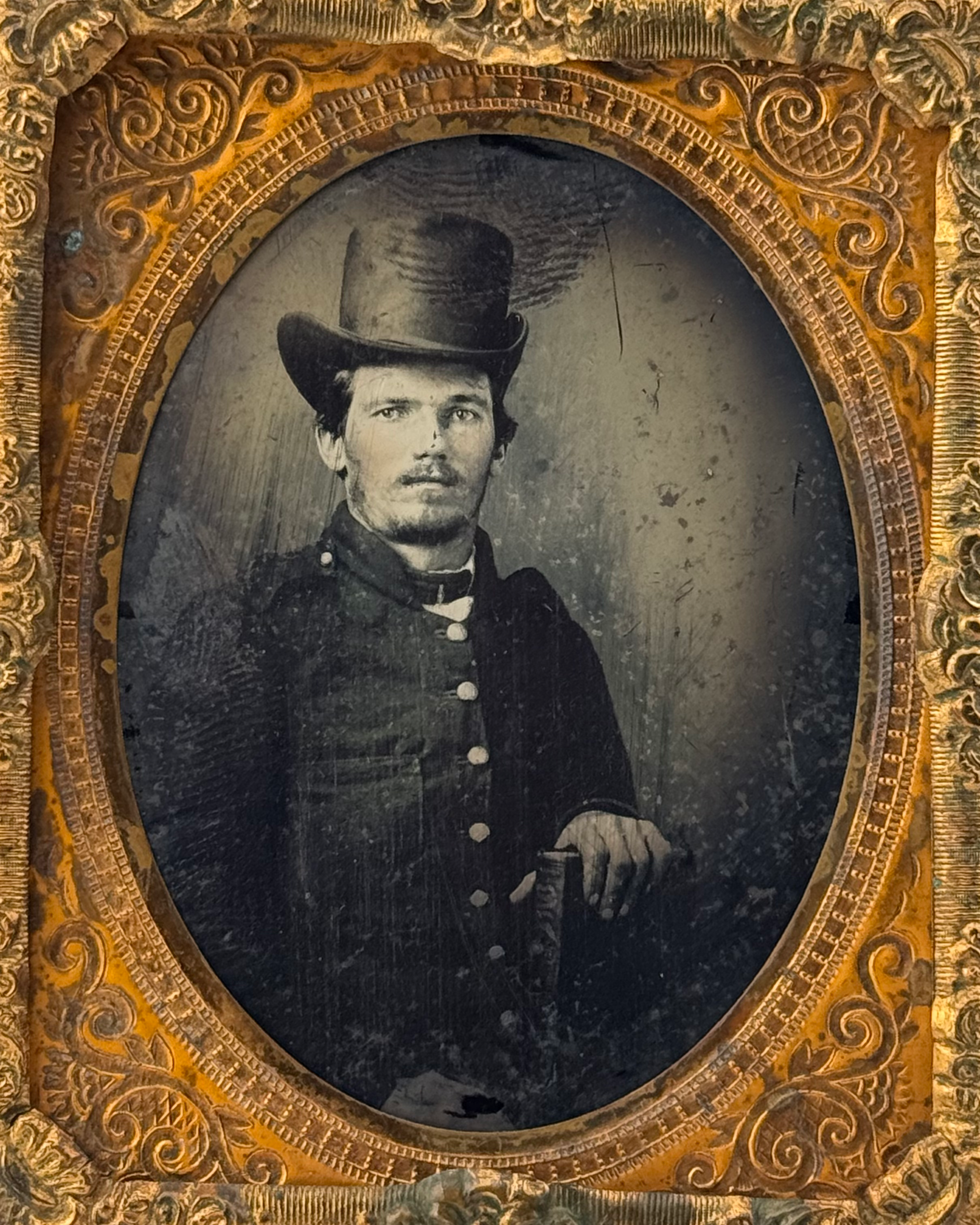 1/9th Plate Ambrotype of Stoic Young Confederate in Hardee Hat