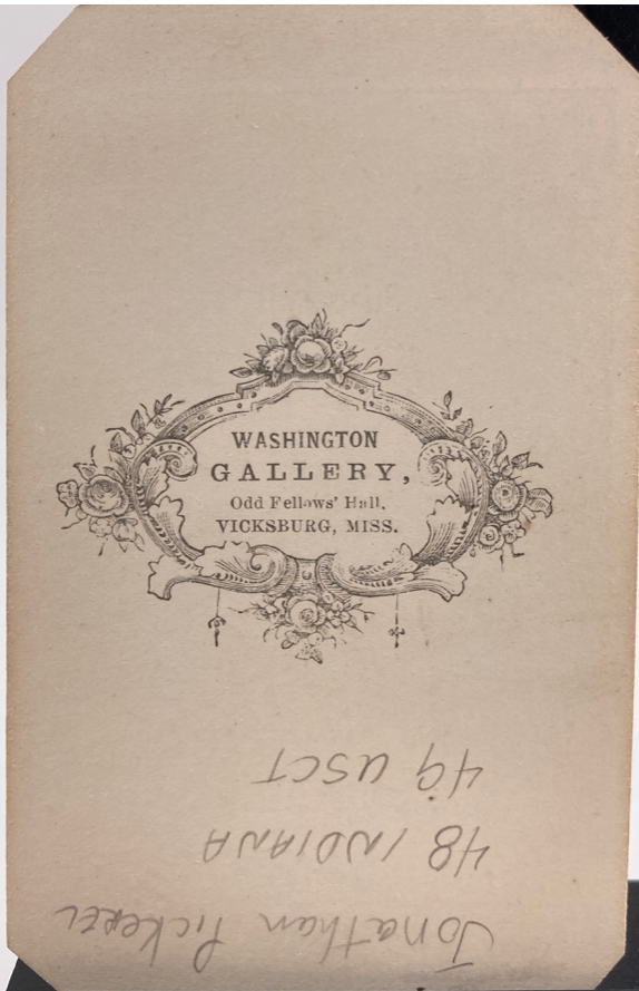 Thumbnail: CDV of 1st LT Jonathan Pickerel 49th USCT with Vicksburg, Mississippi Backmark