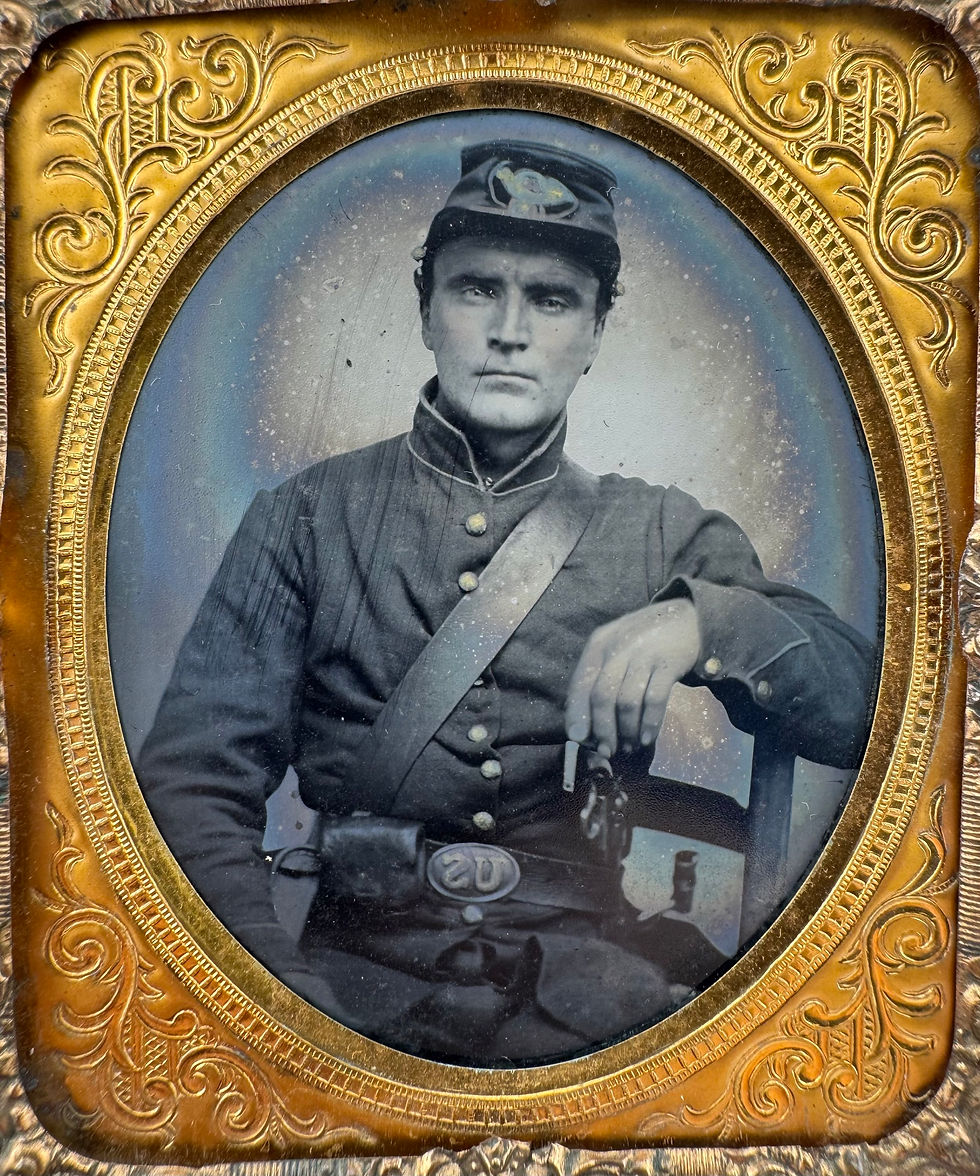 1/6th Plate Tintype of a Pistol Pulling Federal Soldier with Sharp US Plate