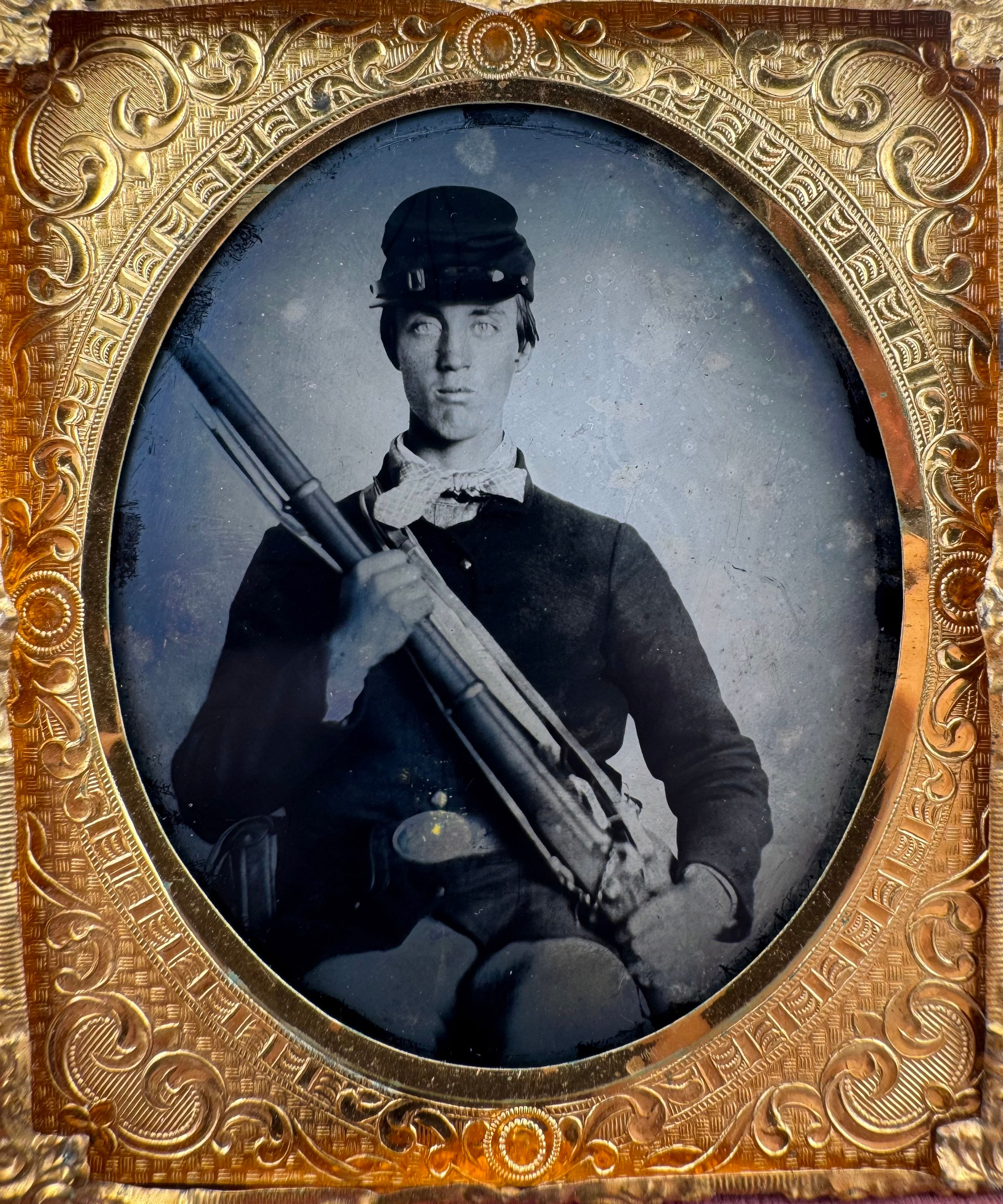 1/6th Plate Tintype of a Federal Soldier Armed with His Rifle