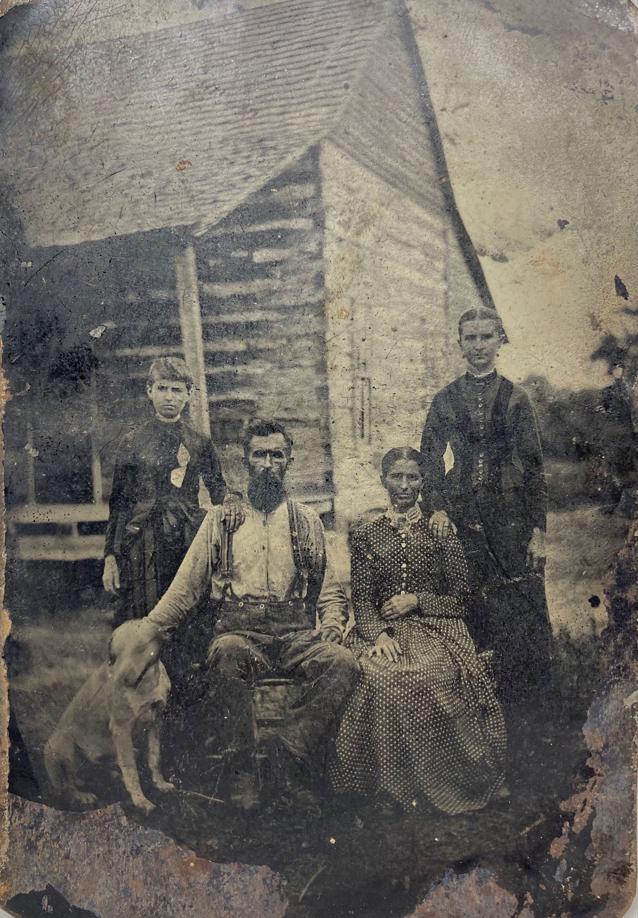 Two 1/2 Plate Tintypes of Cabin and Family