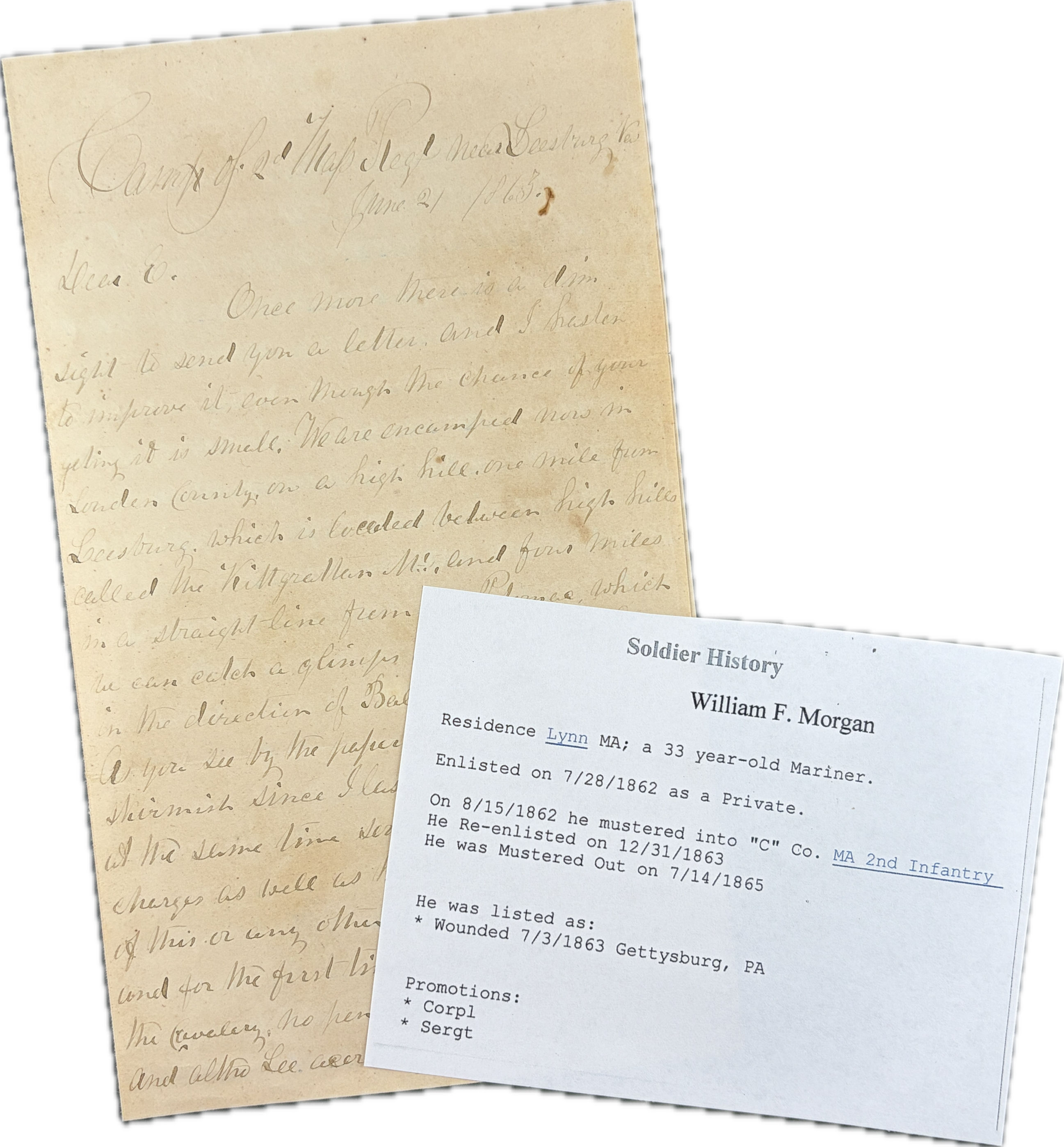 Civil War Letter – Camp of the 2nd Massachusetts Regiment near Leesburg, Virgini
