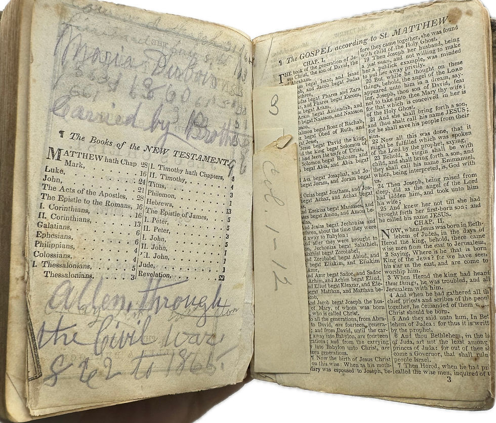 Thumbnail: 11th Indiana Infantry Grouping John T. Dubois Ambrotypes, CDV and Family Bible