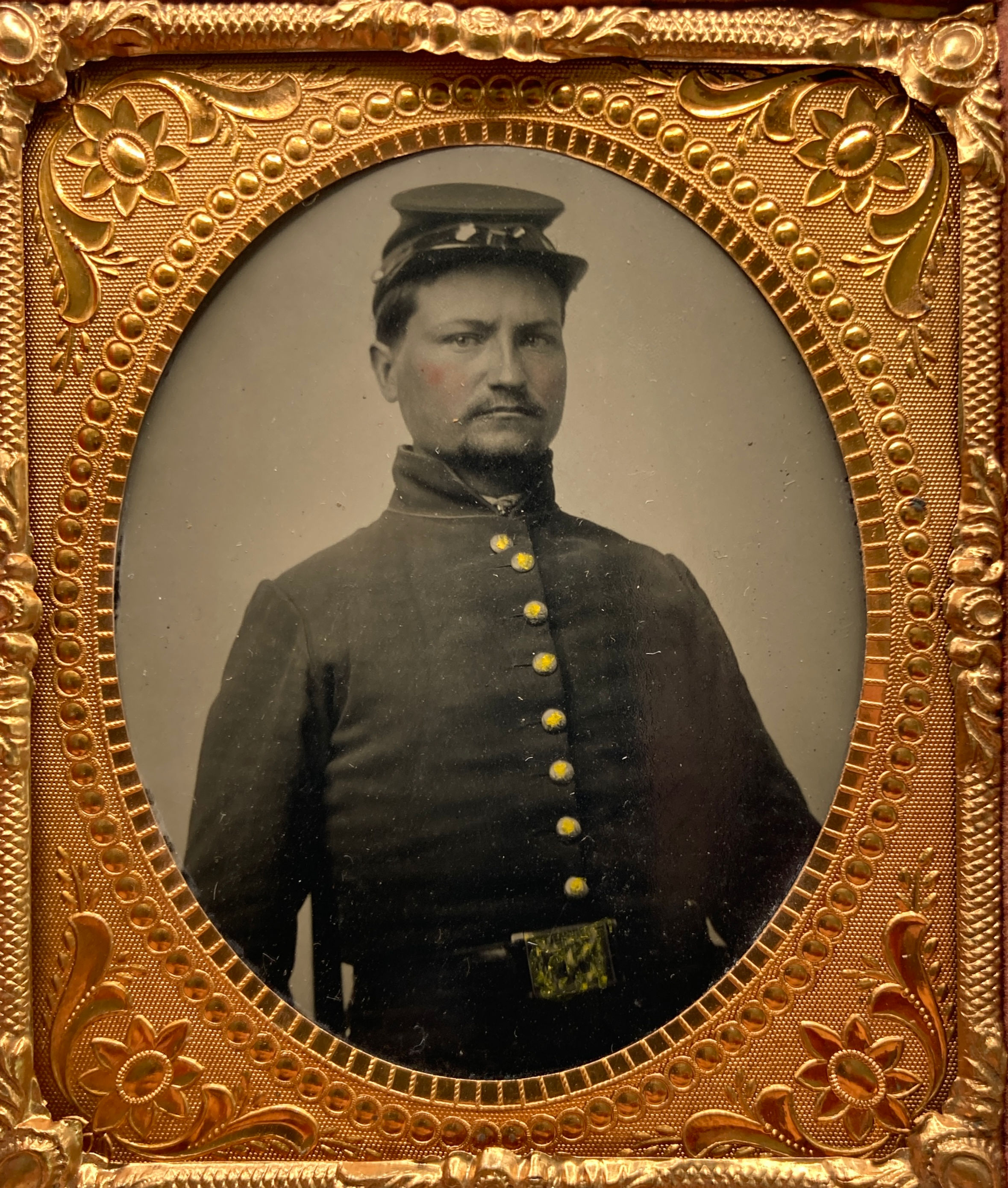 Crystal Clear 1/6th plate tintype with eagle buckle