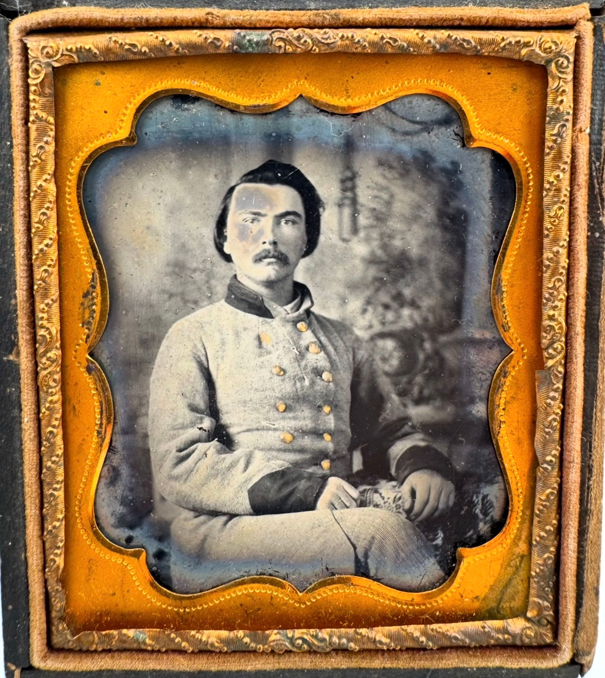 1/6th Plate Ambrotype of a ID’ed Confederate Soldier in a Double Breasted Frock